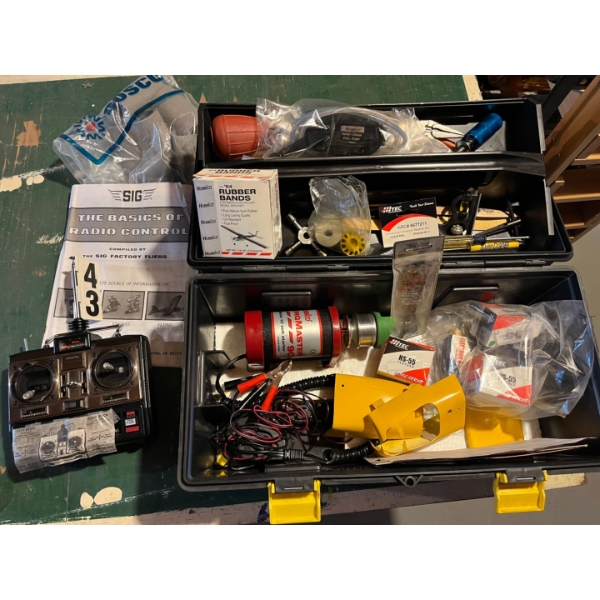 selection of miscellaneous Remote control, airplane parts, including a radio controller for high alt