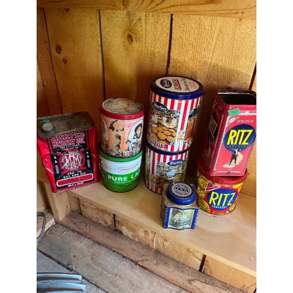 Collection of Tins Including Ritz crackers & Armour Pure Lard 