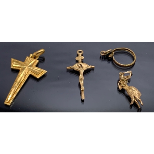 Gold Colored Pendant Collection (Circle Pendant is Broken); Smaller Cross Tests Like 10k Gold (1.4g)