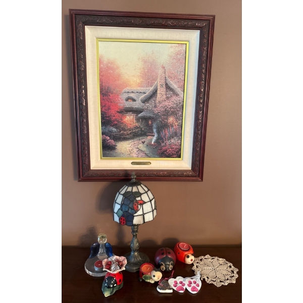 Home Decor - Small Tiffany Style Lamp, 'Autumn at Ashley's Cottage' Print By Thomas Kinkade & More! 