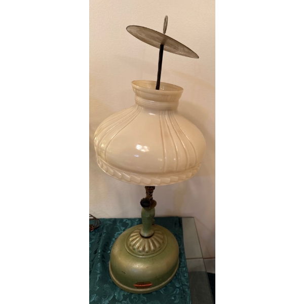 Vintage Coleman Quick-Lite Gas Table Lamp w/ Milk Glass Shade (Cracked Shade)