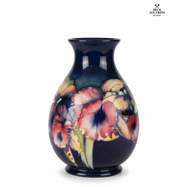  Moorcroft Orchid Pottery 7''IN HEIGHT Vase Marked With Walter Moorcroft's Signature Made In England