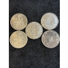 Image 1 : 5 Canadian silver 50 Cent pieces  80% pure silver 58.30g various years