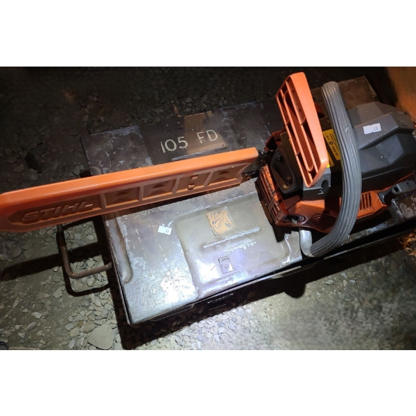 Husqvarna 36 Chainsaw and Metal Storage Box 25.5 W, 14 D, 8 T w/ Contents Shown Included