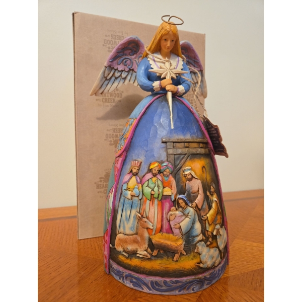 Heartwood Creek Carved Angel Figure w/ Nativity Scene on Skirt - 10T 