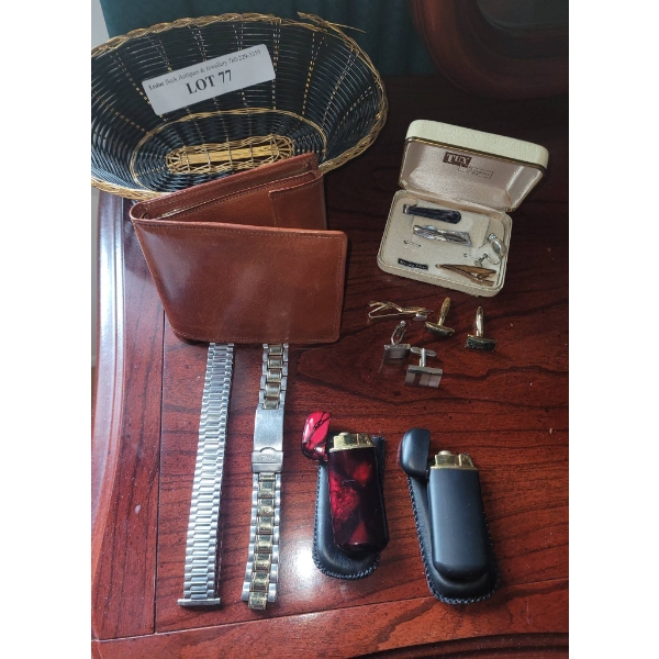 Wallet and Lighter Lot with Accessories Including Cufflinks