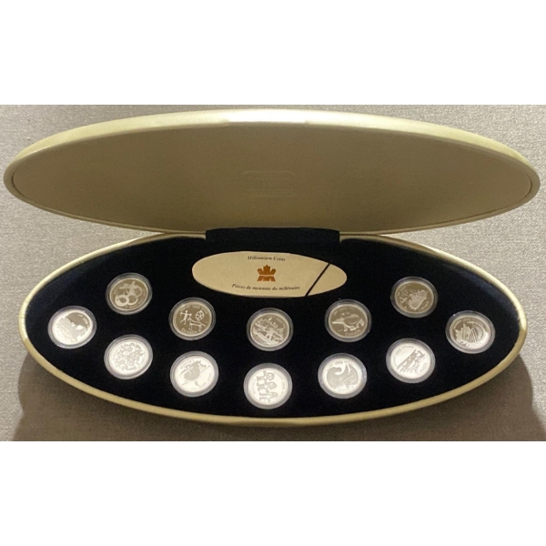 1999 Canadian 25 Cent Millennium 12 Coin Proof Set 92.5% Silver 2.106 Troy Ounces