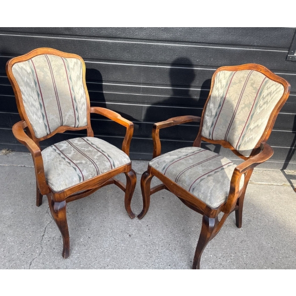 Louis XV Revival Rococo Style Damask Upholstered Beech Armchairs (2) 29T