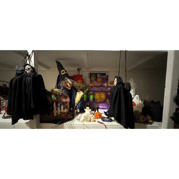 Halloween Decor Including Vintage Witch and Halloween Stepping Stones