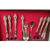 Image 4 : Royal Sealy 24k GP Stainless Steel Cutlery Set in Wooden Box w/ Red Velvet Trim 