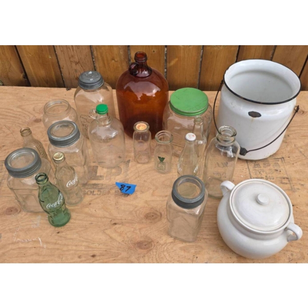 Vintage Glass Bottles and Enamel Ware Collection