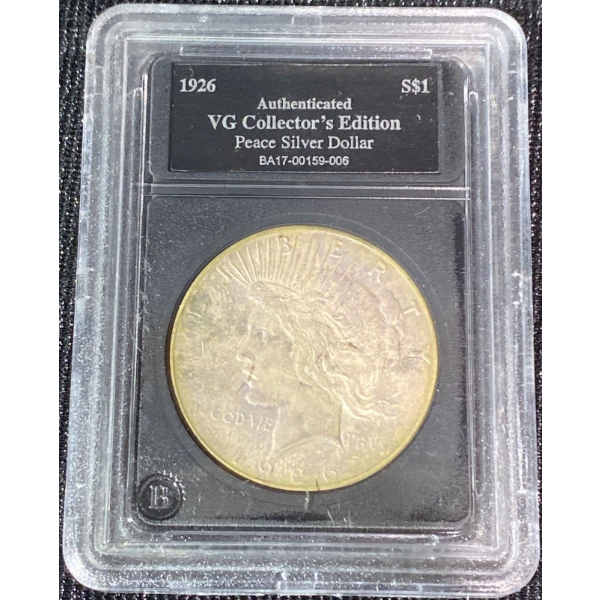 Authenticated VG Collector's Edition 1926 Silver Peace Dollar 