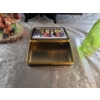Image 5 : Decorative Delights- Porcelain Figurine, Decorative Bottle, Framed Landscape Bin, and a Tin