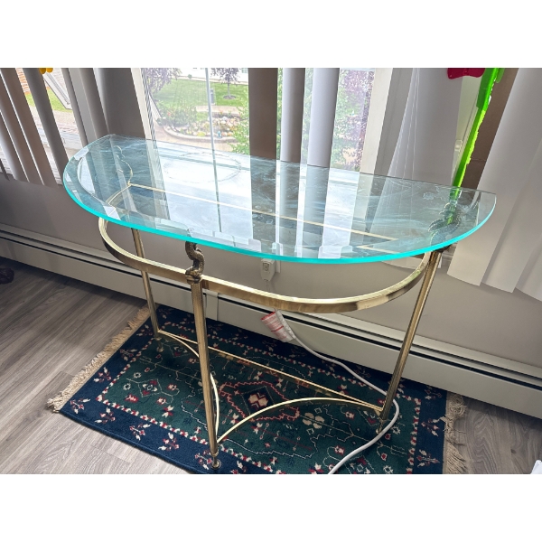 Brass Table with Glass Top (27" X 12" X 34")