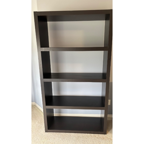 Dark Wood Veneer Bookshelf with Four Shelves