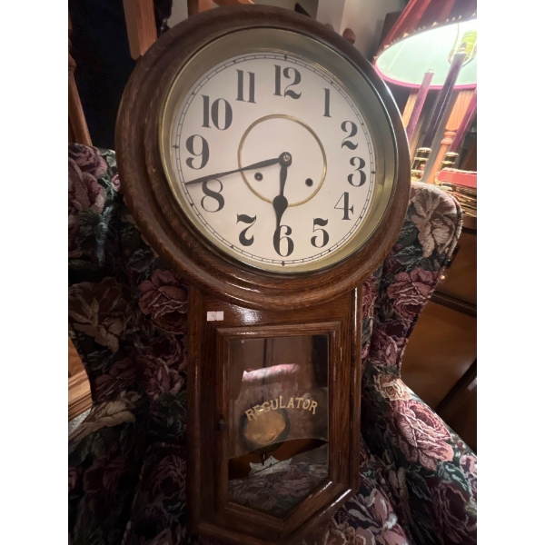  Antique regulator wall clock by Waterbury clock company made in New York and San Francisco
and Bost