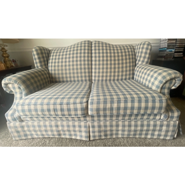 High Quality Plaid Fabric Love Seat  60w x 37d x 35h  Durable Well Made Furniture Small Sofa