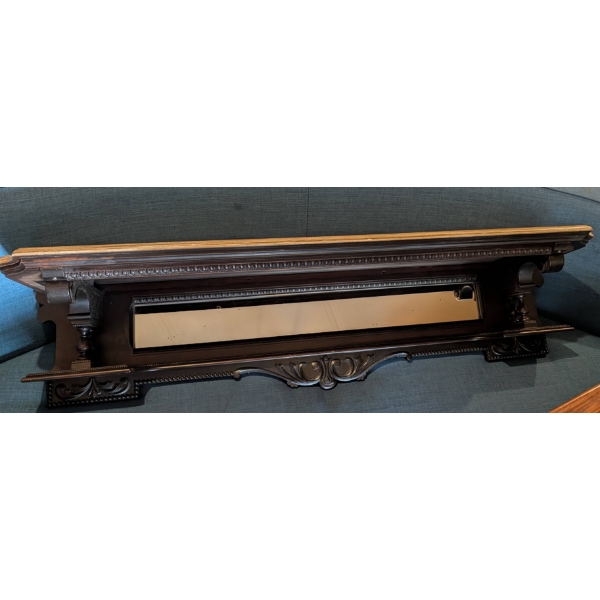 Carved Wood Mantel Shelf with Mirror and Ornate Details