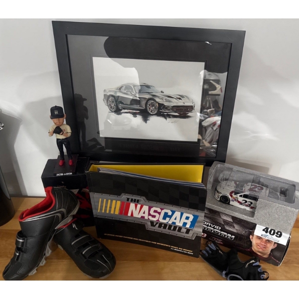 Framed Sketch Of Dodge Viper The Nascar Vault Texas Rangers Jacob DeGrom Bobble Head & More