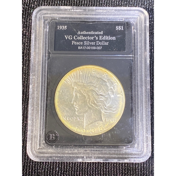 1935 Authenticated VG Collectors Edition Peace Silver Dollar American Coin