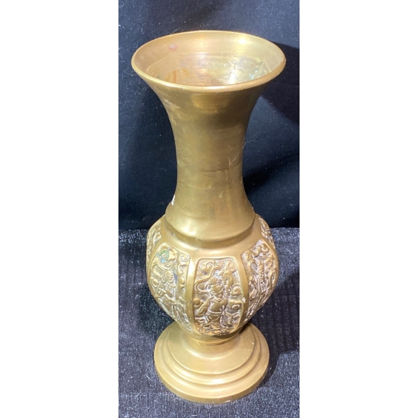 Vintage Heavy Brass "12 God" Chinese Vase with Stamp On Base