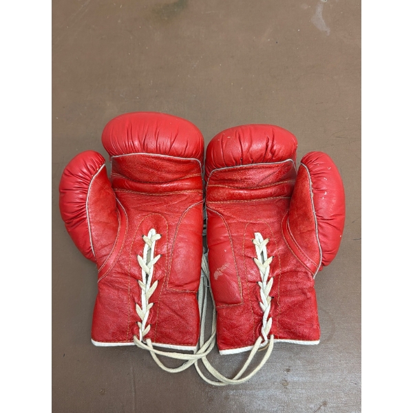 Red 12oz Boxing Gloves with Lace-Up Design Signed by George Chuvalo