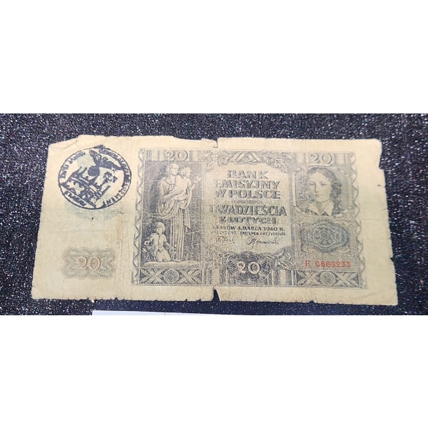 Polish War German Occupation Banknote- Jewish Ghetto- Krakow