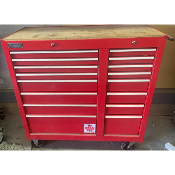 Westward Rolling Tool Chest with Assorted Tools, 43"H x 44"W x 19"D