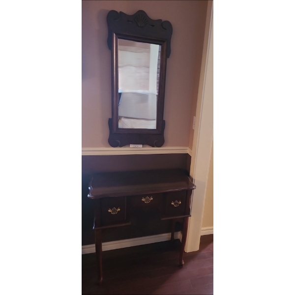 Wood Hall Table w Drawer 31 w 31 h & Wood Mirror 18 w 39 h