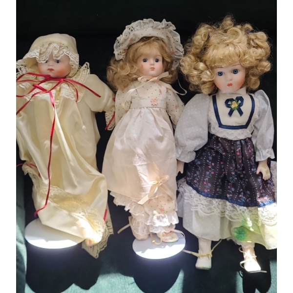 Trio of Dolls, Tallest 15 T (Has Green Staining as Shown) 