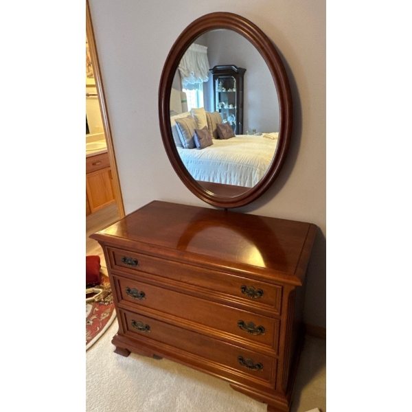 Gibbard Solid Cherry Vanity Dresser with Oval Mirror