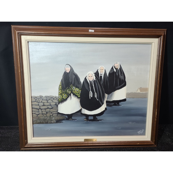 "The Shawlies", Artist: Jean Leebody, Acrylic on Canvas Framed 27 X 23