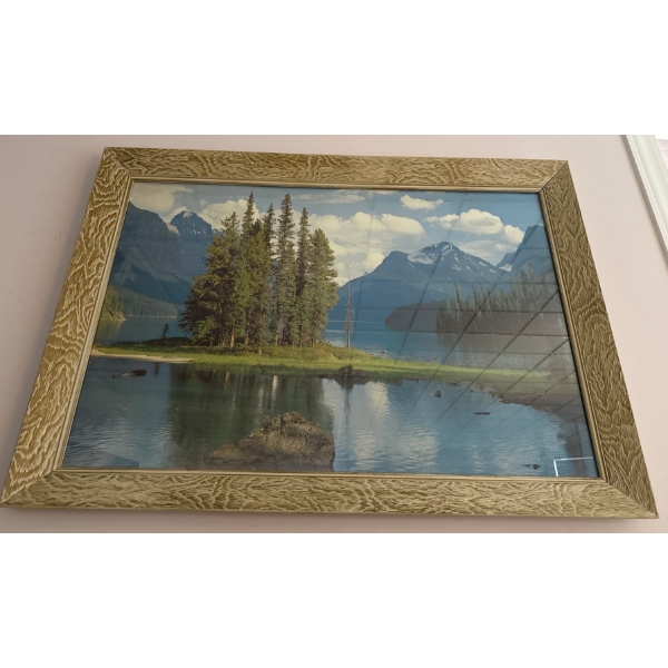 Vintage Mountainscape w/ Beveled Brass Frame 28x22