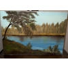 Image 3 : Antique Crock w/ Summer Landscape Oil On Canvas Painting 18L
