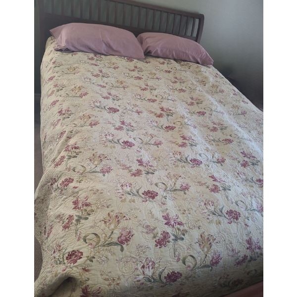 Wood Sleigh Bed 62 1/2 w 43 1/2 h. Includes Side Rails, Mattress & Bedding