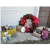 Image 1 : Huge Christmas wreath, adorable dog clock, vintage tins, bottles and jars. 