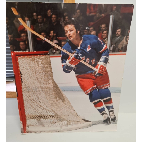 25" x 31" Hockey Photograph Print with New York Rangers Player Behind Net