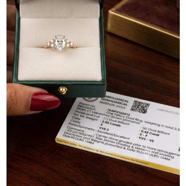 Engagement Ring Yellow Gold , 3.38G 1*203 CARAT CENTER DIAMOND , 6*0.42 CARAT DIAMONDS .