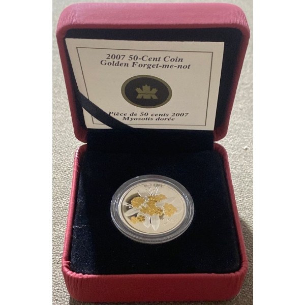2007 50 Cent Golden Forget Me Not Coin 92.5% Silver 9.3 Grams