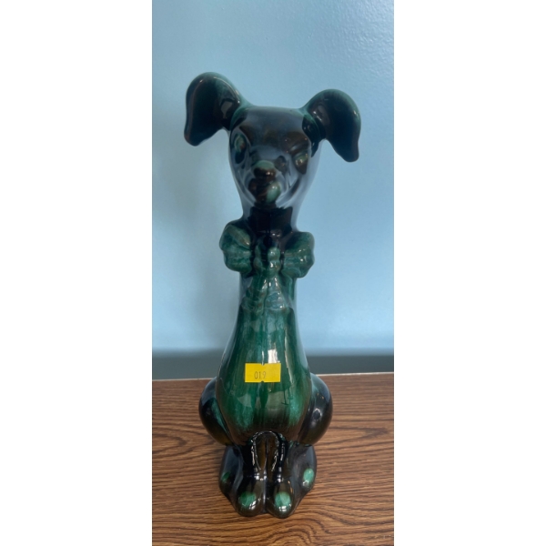 Blue Mountain Pottery Tall Dog Sitting w/Bow Tie Dog Statue Figurine Ceramic Vintage & Rare Ornament