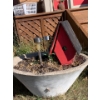 Image 2 : Garden Decor Lot1 Concrete Planter Bowl, 1 Ceramic Planter Bowl and Bird House
