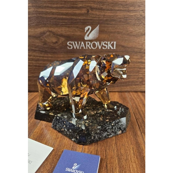 Swarovski Crystal Grizzly Bear Figurine on Marble Base