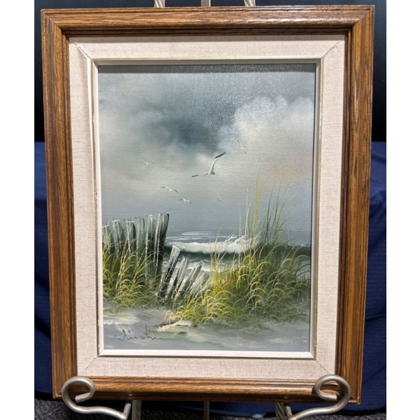 Illegible Signature Sea Side Original Oil Painting 12Wx16H