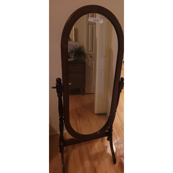 Wooden Oval Cheval Mirror with Adjustable Swivel Frame