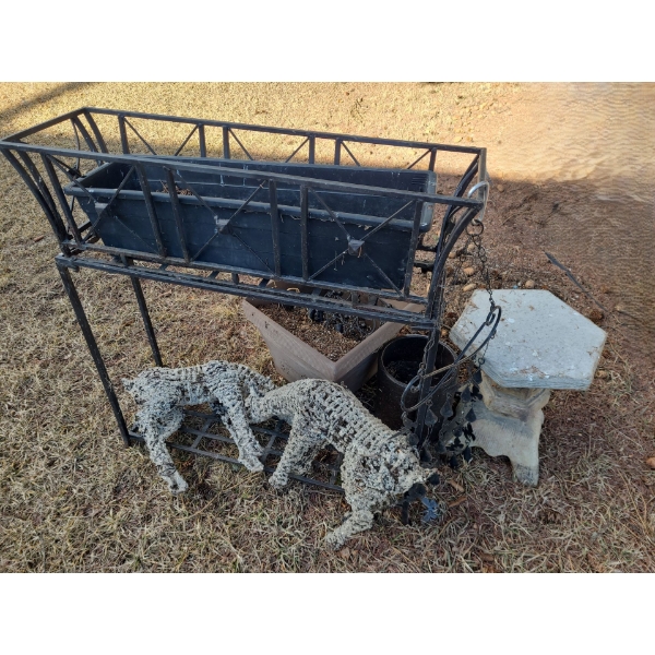 Outdoor Metal Plant Stand 30 W, 9 D, 30 T , Deer 20 W, 13 T and Other Decor