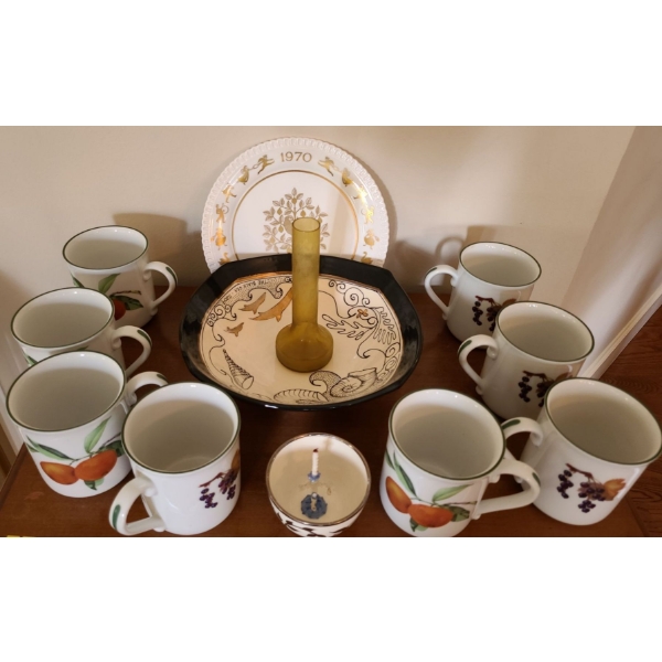  Glassware Porcelain Cup Set By Royal Worchester (Evesham Vale) w/ Decorative Plates, Bowls, More 