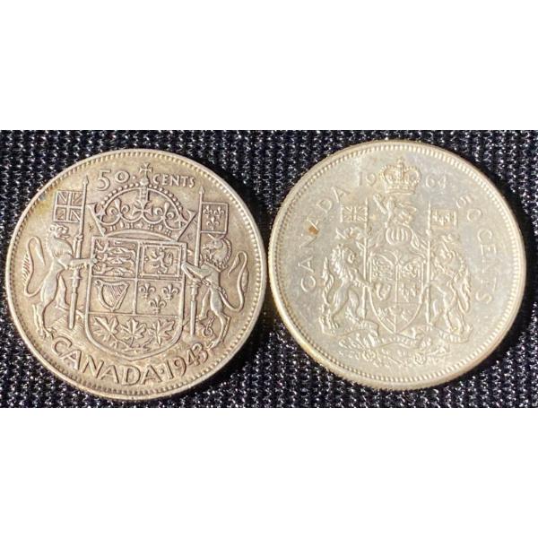 1943 & 64 Silver Canadian Half Dollars