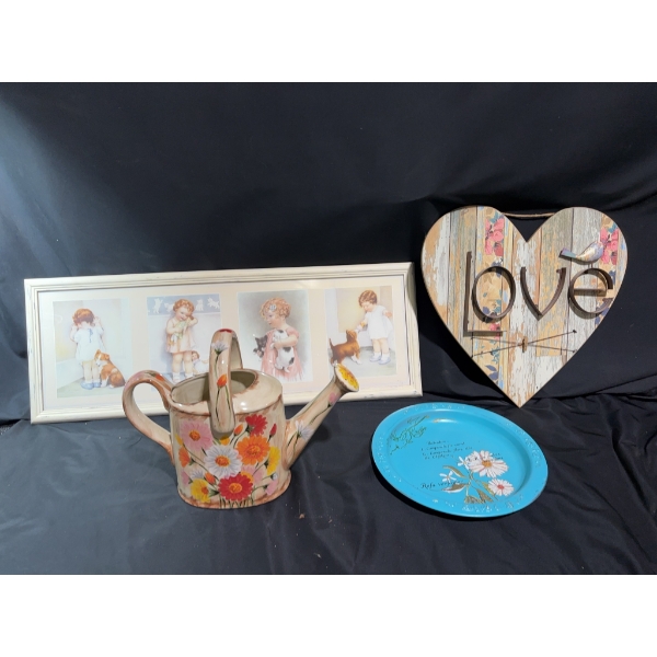 Decorative Home Decor Lot with Art, Tray, and