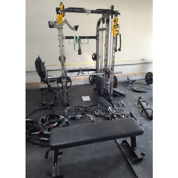 Atlas Strength Home Gym Equipment Smith Machine Model AL-810- Includes Weights and Bench as Shown