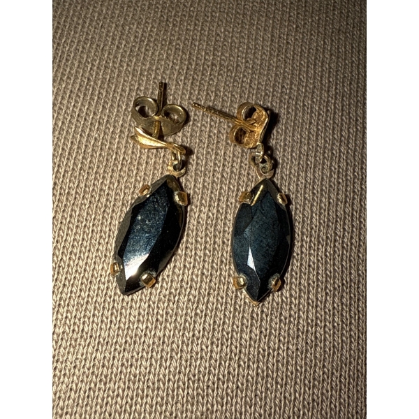 10K Stamped Gold Earrings, Dark Stones (2.71g) 